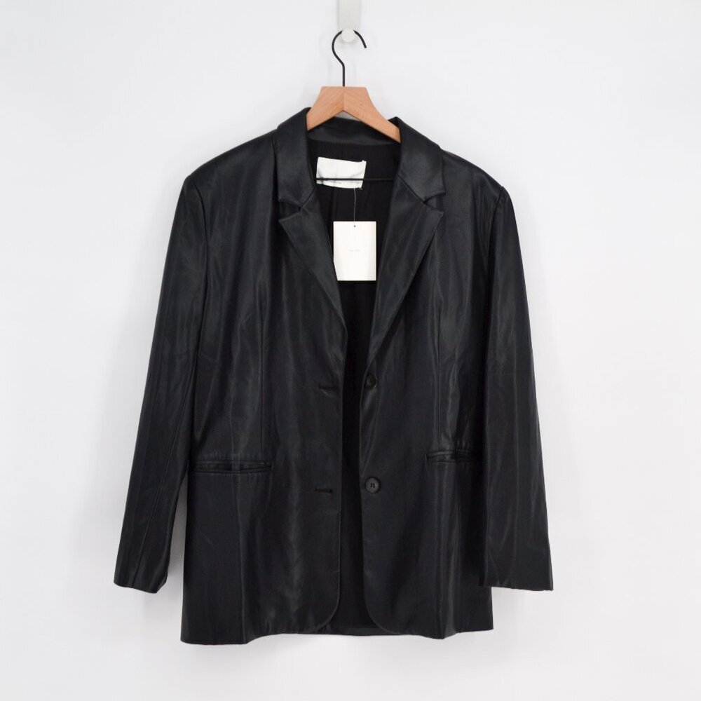 NEW Oak + Fort Oversized Blazer Jacket Faux Leather Two Button in Black Womens S